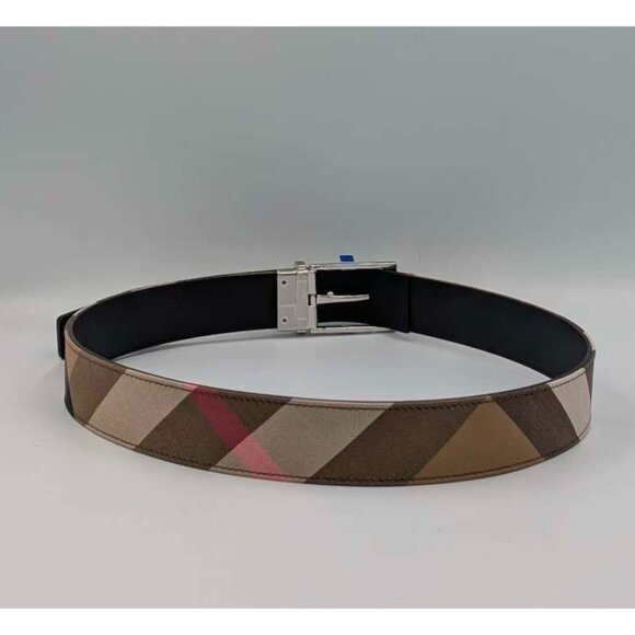 Burberry MB Louis35 Check Reversible Canvas Leather Belt Taupe Brown 90cm 808457 - Picture 3 of 12